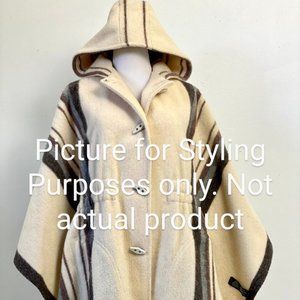 Fall Vintage Warm Casa De Lana Poncho Wool Cape Beige Brown Stripes Uruguay